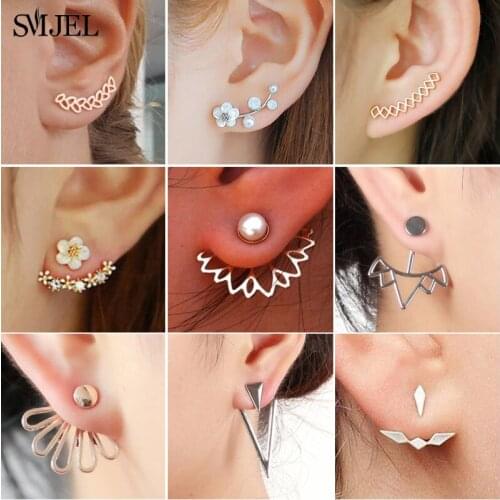 SMJEL New Crystal Flower Earrings for Women Fashion Jewelry Rhinestones Pearl Earrings Gift for Party Best Friend