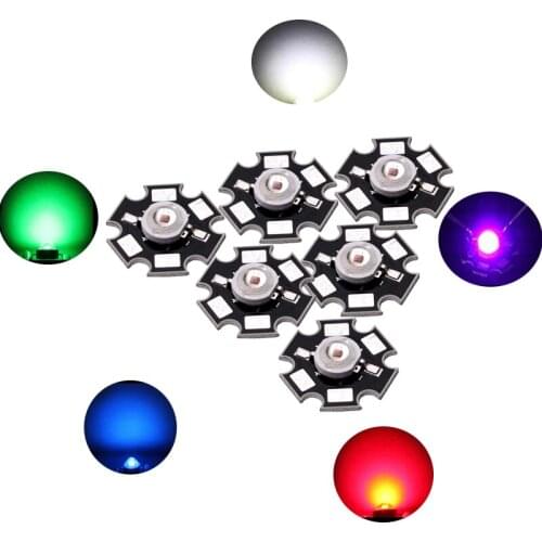 10pcs LED Diode 1W with 20mm Base Neutral Cool Warm White Red Blue Green Yellow IR UV Full Spectrum for LED Light Aquarium