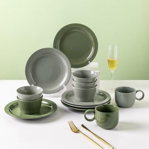 Green Bowl Korean Style Household Rice Bowl Tableware Set of Dishes and Bowls Household Dish Breakfast Cup