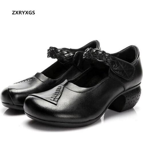 2021 New Spring Solid Colors Genuine Leather Women Shoes High Heels Non-slip Wear Comfortable Shoes Dance Banquet Fashion Shoes