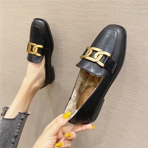 Winter Soft PU Leather Warm Women Shoes Casual Loafers Slip On Plush Flats Lady Moccasins British Style Botas De Mujer Sneakers