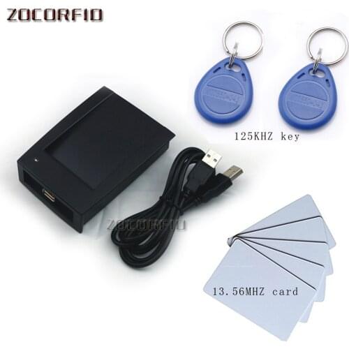 125KHz&13.56MHZ Double frequency RFID Reader USB Proximity Sensor Smart Card Reader no drive issuing device USB KBW port