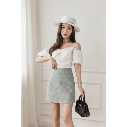 2021SummerKorean-style A-line lattice skirt High-waist Womens Skirt Pants Elegant New Skirts