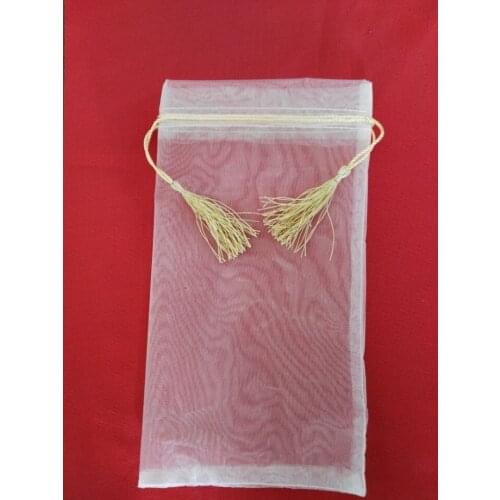 300pcs/lot high quality organza cheap drawstring bag fabric jewelry bag wholesale 17*31.5cm organza gift pouch with tassels