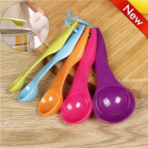 5pcs/set Measuring Spoons Colorful Plastic Measure Spoon Useful Sugar Cake Baking Spoon Kitchen Baking Measuring Tools JJ25