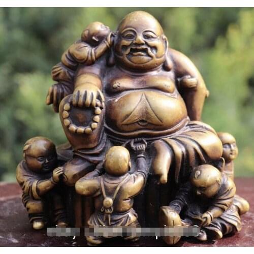 5 Tibet Buddhism Pure Bronze Copper Six Children Boy Ans Maitreya Buddha Statue