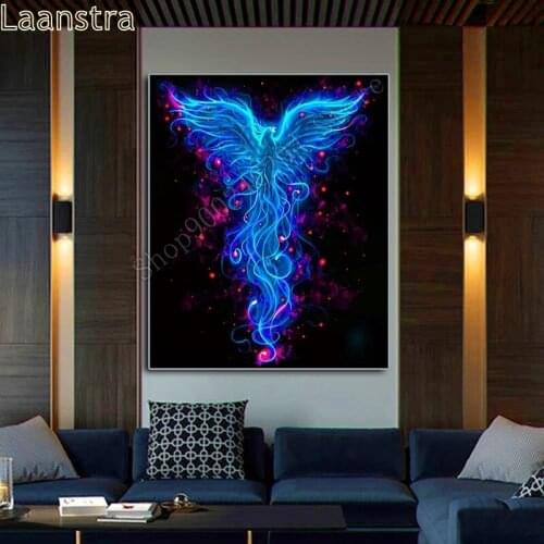 Diamond Painting Full Square Round Drill Blue Phoenix Bird Painting Rhinestone Beadwork Everything for Diamond Embroidery