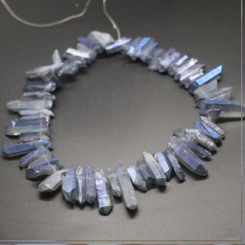 Approx.32pcs blue AB crystal rock, Quartz Point Pendant Bullet Hexagonal Pendulum Column Reiki Healing Chakra NecklaceJewelry