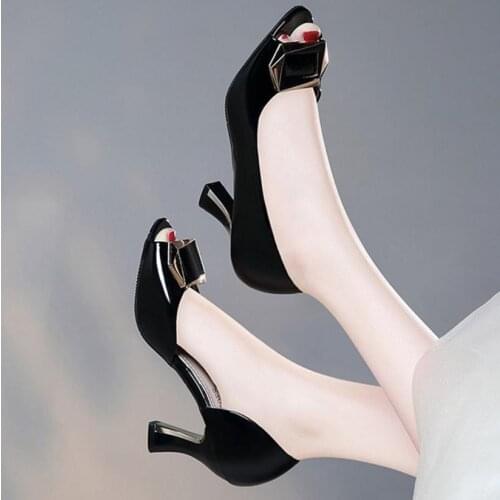 Womens fashion sandals spring and summer side hollow set feet fish mouth square buckle shallow mouth thick heel sandals women