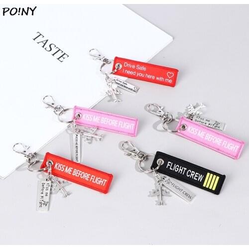 Flight Keychain Set Kiss Me Before Flight Crew Drive Safe Aircraft Metal Carving DIY Pendant