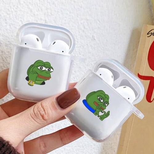Cute Pepe Memes Sad Frog Clear Case For Airpods 2 Earphone Cover Wireless Accessories Luxury Silicone Air Pod Protective Cases