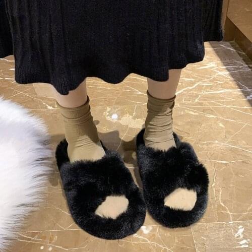 Designer Furry Fluffy House Slippers With Fur Women Winter Indoor Home Slides Fashion Casual Outdoor Classics Flat Shoes 2021