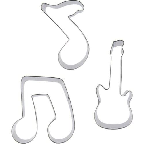 Guitar, Note shaped 3 piece biscuit cutting molds, baking tools, cake decorating soft candy tools