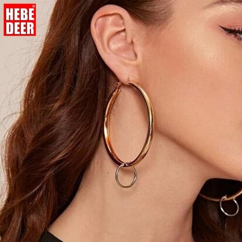 HebeDeer Bohemia Earrings Women Piercing Simple Creative Mixed Color Retro Style Hollow Geometric Ring Pendants Earrings Arete