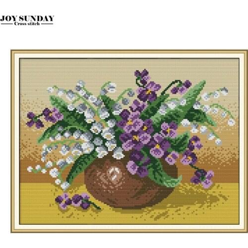 Joy Sunday Lily of The Valley Vase Cross Stitch Thread Patterns Aida Fabric 14ct 11ct Canvas Embroidery DMC Kit Wall Painting