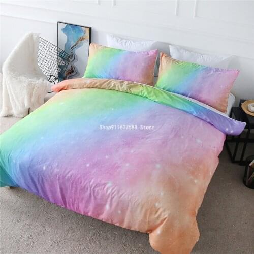 3D Rainbow Duvet Cover Bedding Set Girl Colorful Pastel Colors Realistic 2/3 PCS Kids Bedspreads Custom Bed Set Comforters