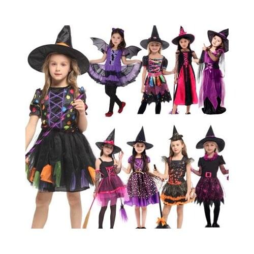 Halloween Costume for Girl Girls Kids Children witch Costumes Witch Cosplay Costume witch dress Wizards performance clothes