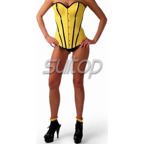 Suitop yellow catsuit latex corset for women