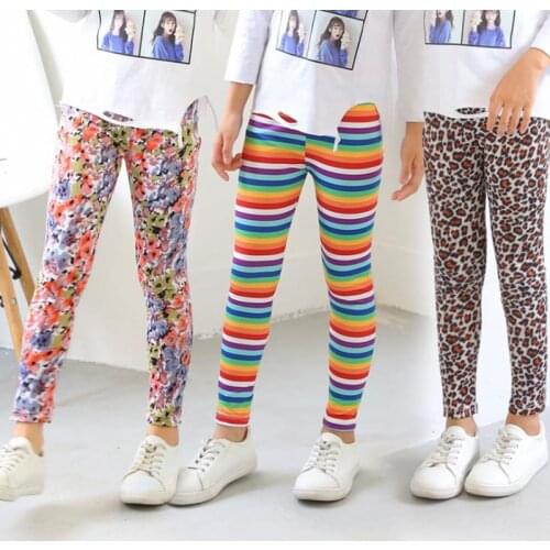Girls Leggings Trousers Floral Print Kids Calf Length Skinny Pants Stretch Leggings Children All-matches Bottoms 2-13years