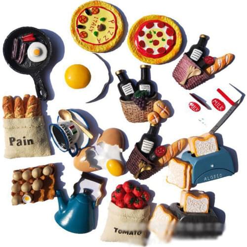 Home decoration magnetic refrigerator paste sticky notes bread machine tomato egg pan teapot milk model fridge magnet collection
