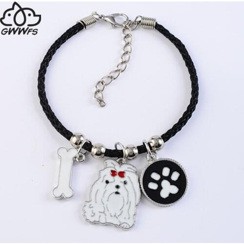 Maltese pet dog charm bracelets amp bangles for women girls silver color alloy rope chain female wrap bracelet bijoux femme