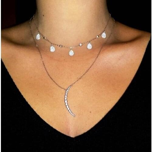 Mulity Water droplets cz fashionable charm choker 925 sterling silver cz station lady necklace joker woman gift necklace