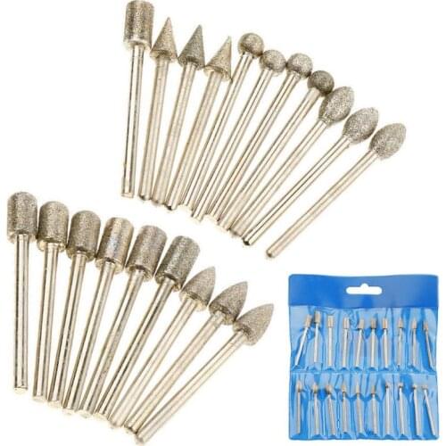20Pcs 3mm Shank Diamond Grinding Burr Drill Bits Sets For Dremel Rotary Tools Drop Ship