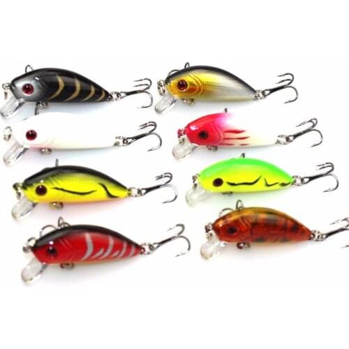 New 8PCS 3.5G 5CM Crank Bait Fishing Lures Minnow Hard Bait Plastic Fish Crankbaits Artificial with VCM 3 Hook