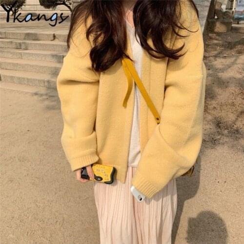 Solid Knit Sweet Sweater Cardigan Women Loose Single Breasted Long Sleeve Chic Sweaters Korean Harajuku Student Cardigan Female