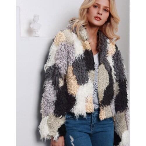 Autumn faux mink leather jacket womens Mixed color plush winter thicken warm fur leather coat women jackets jaqueta de couro