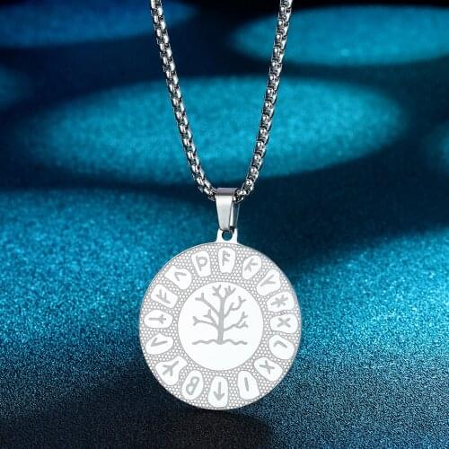 Chandle Viking Yggdrasil World Tree Rune Stainless Steel Pendant Necklace