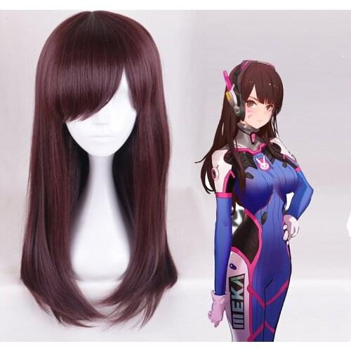 Game OW Cosplay Wig D Va Cosplay Wig Beautiful Brown Hair Synthetic wig Anime Cartoon Cosplay Hair Fashion Girls Woman Long Wig
