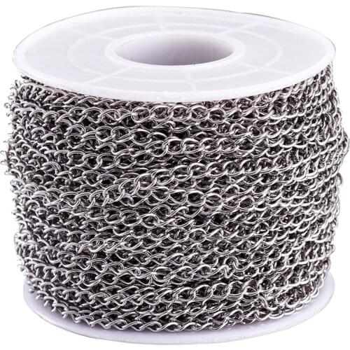 25m/Roll Stainless Steel Soldered Curb Chains Twisted Chains with Spool for DIY Bracelet Necklace Jewelry Making Accessories