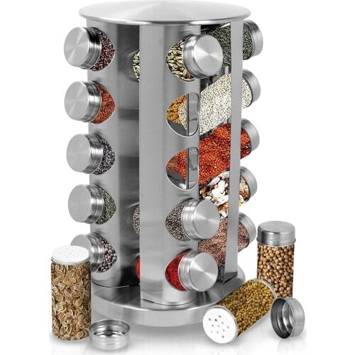 Spice Rack with Glass Pot Holder Working Table Spice Tower Revolving Rotating Storage Rack for Seasoning and Drying Herbs