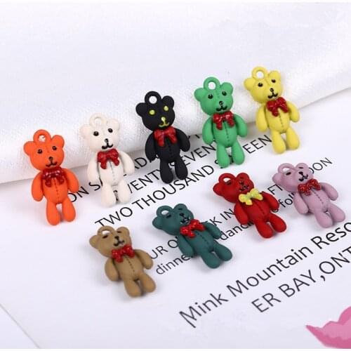 Diy jewelry making 50pcs/lot color print bow bears shape alloy floating locket charms fit earring/garment accessory