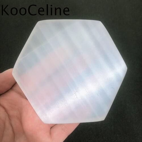 Natural Crystals Quartz Selenite Hexagon Shape Plate Energy Reiki Stones Home Office Aquarium Decoration Accessories Gemstone