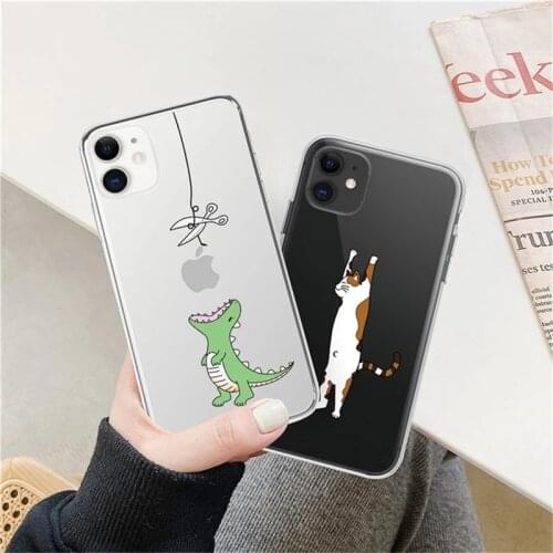 Transparent Cartoon Dinosaur Case For iPhone 12 11 Pro XS Max 12 Mini 6 6S 7 8 Plus X XR 5S SE 2020 Soft Shockproof Back Cover