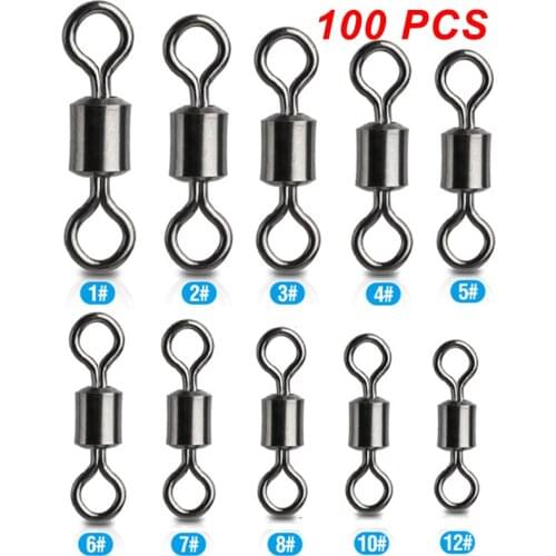 100pcs Fishing Swivels Rolling Swivel Carp Sea Fishing Connector Size 3#-14# Fishing Barrel Bearing Rolling Swivel Solid Ring