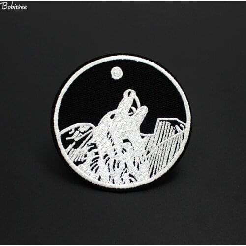 Black Night Wolf Embroidered Patch Clothes Decoration Iron on Boys Patches Apparel DIY for Jacket Jeans Badges