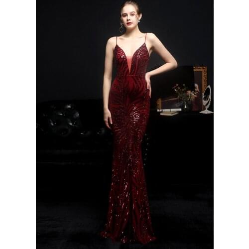 YIDINGZS Women Strap Maxi Party Gown Sexy V Neck Sequin Prom Dress