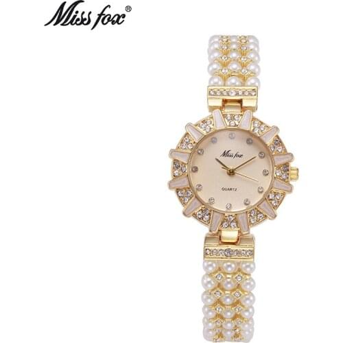 Miss Fox Brand Pearl Watch Women Rhinestone Women Dress Watch Fashion Diamond Pearl Bracelet Women Girl Quartz Watches