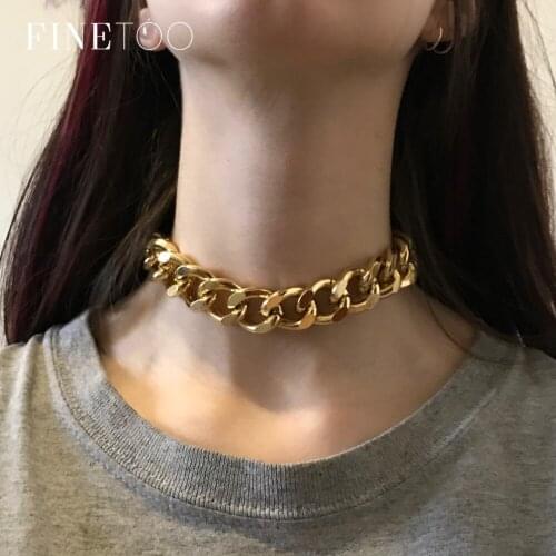 Punk Big Thick Chain Cuban Choker Necklace Collar Hip Hop Chunky Aluminum Chain Necklace Layered Pendant Necklace for Women