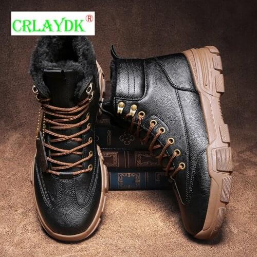 CRLAYDK Winter Outdoor Men Snow Boots Leather Comfort Waterproof Trekking Snekaers Fashion Men Ankle Shoes Hiking Hommes Bottes