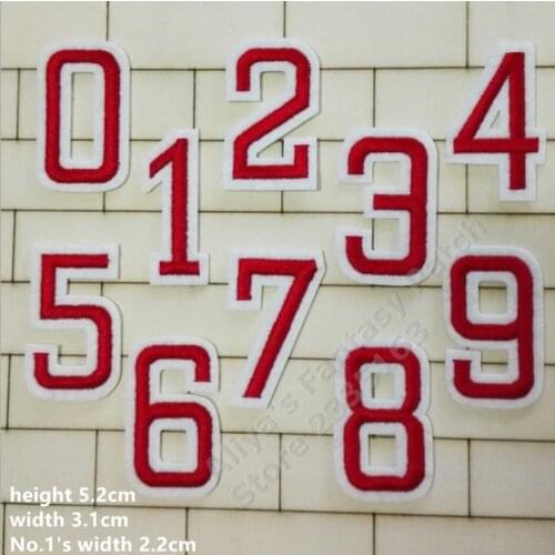1 pcs White and Red Numbers embroidered iron on patches cloth accessories popular clothing bag hat decor Patches BX Appliques