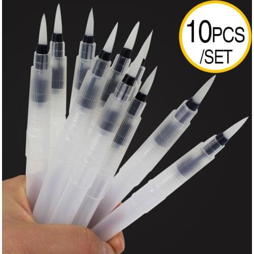 10Pcs Round Large Capacity Barrel Water Paint Brush Set For Self Moistening Pen Calligraphy Drawing Art Supplies