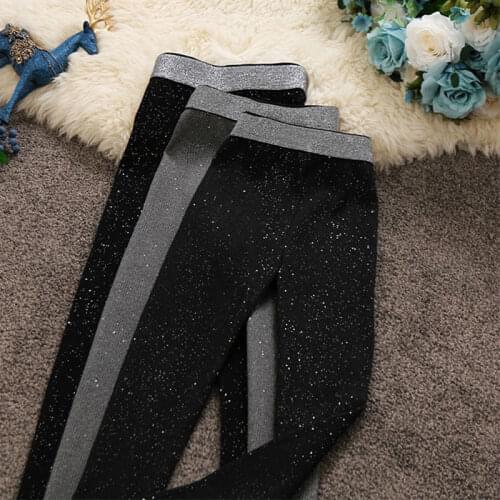 2020 Autumn Winter New Women High-waist Bright Silk Pencil Pants Female Solid Color Slim Knitted Trousers Bottom Leggings 236