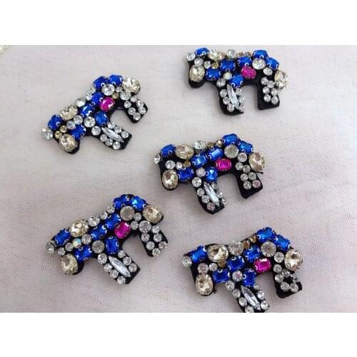3 Pieces Blue Horse Patches Handmade Rhineston Beaded Patches Sew On Sequined Pearl Patch For Blothing Beading Applique Craft