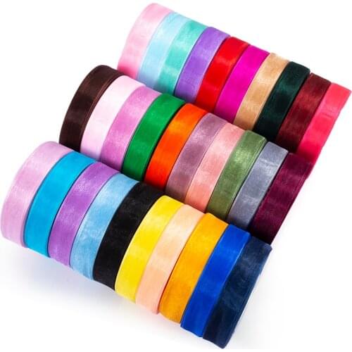 50yards 12mm-40mm organze ribbon Transparent decorative snow yarn hair ribbon gift packaging decoration gift box wired ribbon