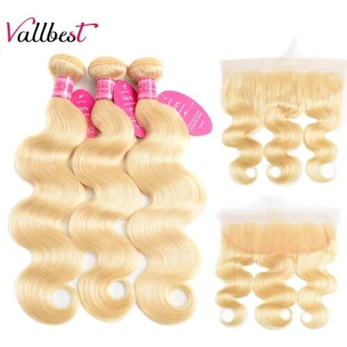 Vallbest 613 Bundles With Frontal Indian Human Hair Blonde Body Wave Bundles With Frontal Remy Hair 3 Bundles With Frontal