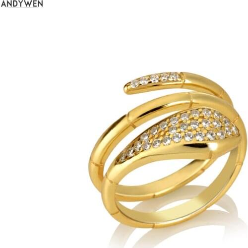 ANDYWEN 925 Sterling Silver Gold Animal Three Circle Snake Rings 2021 Statement ZIrcon Thick Large Women Rock Punk Jewelry